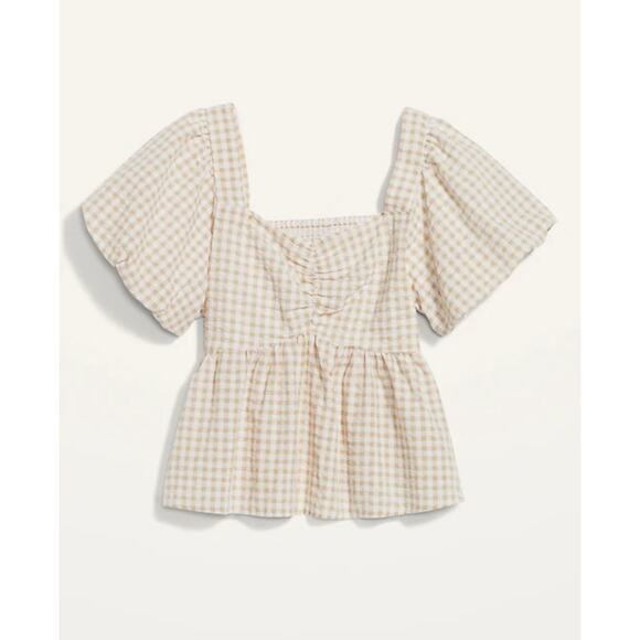 Old Navy Tops - Old Navy Women Puff-Sleeve Smocked Seersucker Babydoll Top 3X Yellow Tan Gingham